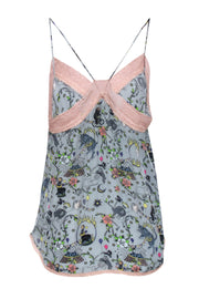 Current Boutique-Zadig & Voltaire - Pale Blue Circus Print Cami w/ Peach Lace Trim Sz M