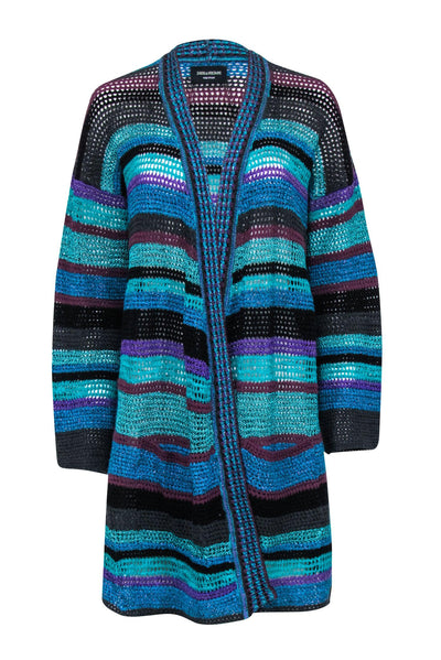 Current Boutique-Zadig & Voltaire - Blue & Multicolor Striped Crochet Cardigan Sz S