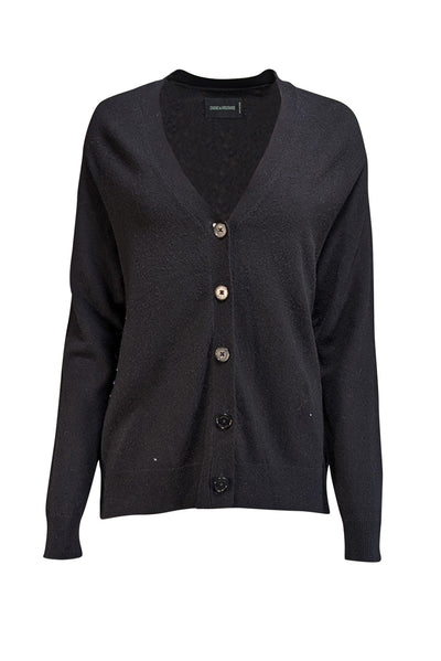 Current Boutique-Zadig & Voltaire - Black Wool & Cashmere Blend Cardigan w/ Studded Trim Sz M