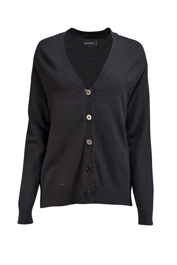 Current Boutique-Zadig & Voltaire - Black Wool & Cashmere Blend Cardigan w/ Studded Trim Sz M