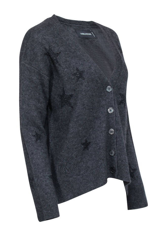 Current Boutique-Zadig & Voltaire - Grey Cashmere Cardigan w/ Star Detail Sz M