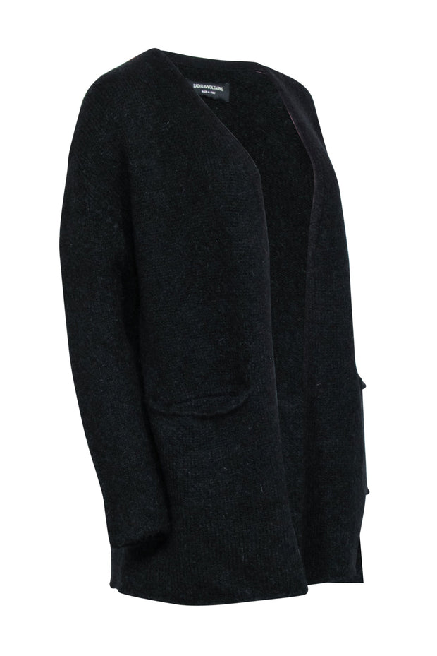 Current Boutique-Zadig & Voltaire - Black Mohair Blend Cardigan w/ Stripe Shoulder Detail Sz XS/S