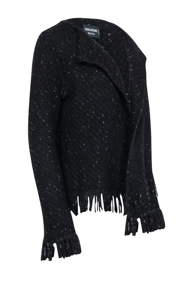 Current Boutique-Zadig & Voltaire - Black & Silver Metallic Open Front Cardigan Sz S