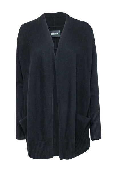 Current Boutique-Zadig & Voltaire - Black Cashemere Blend Cardigan w/ Rhinestone “Punk” Back Sz XS/S