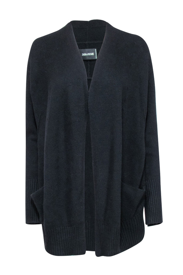 Current Boutique-Zadig & Voltaire - Black Cashemere Blend Cardigan w/ Rhinestone “Punk” Back Sz XS/S