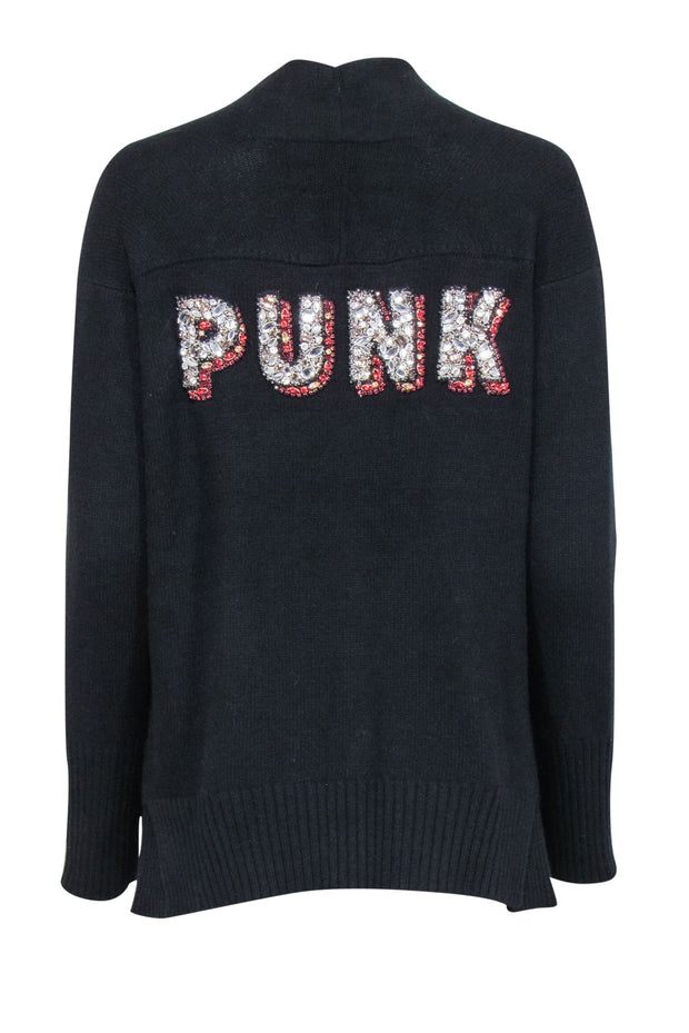 Current Boutique-Zadig & Voltaire - Black Cashemere Blend Cardigan w/ Rhinestone “Punk” Back Sz XS/S