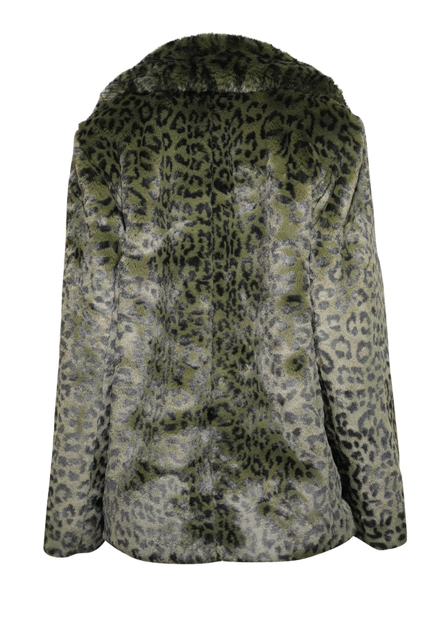 Current Boutique-Zadig & Voltaire - Green & Black Leopard Print Fuzzy Coat Sz L