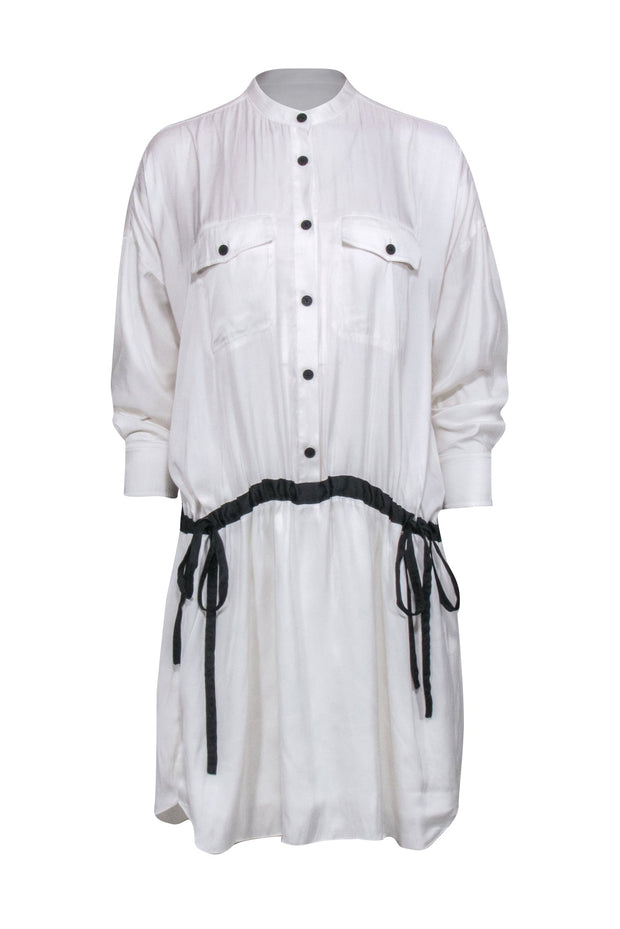 Current Boutique-Zadig & Voltaire - White Satin Button Front Drawstring Dress Sz S
