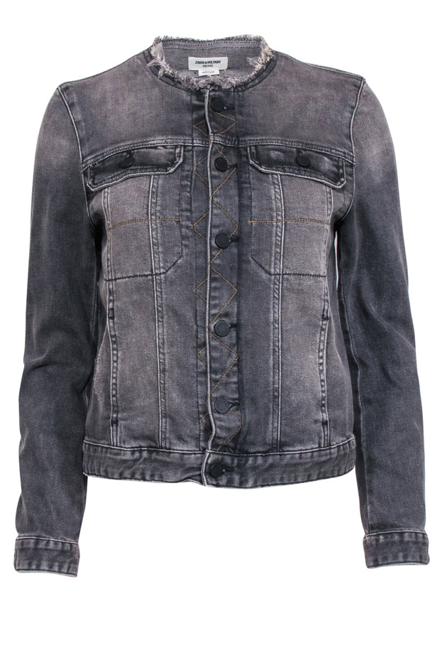 Current Boutique-Zadig & Voltaire - Grey Denim Frayed Hem Jacket Sz M