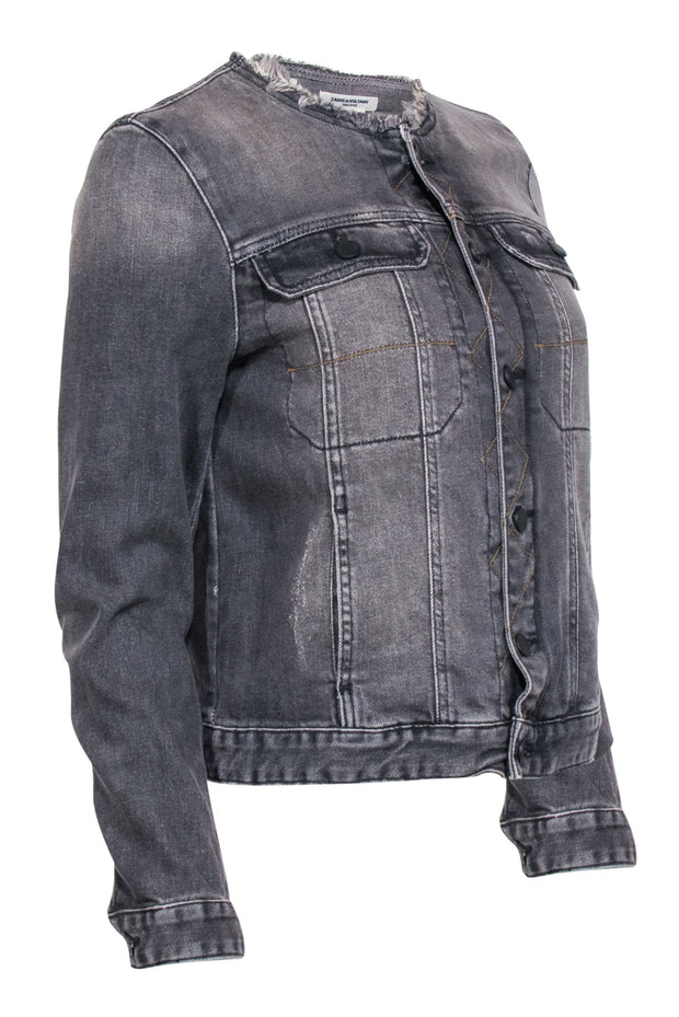 Current Boutique-Zadig & Voltaire - Grey Denim Frayed Hem Jacket Sz M