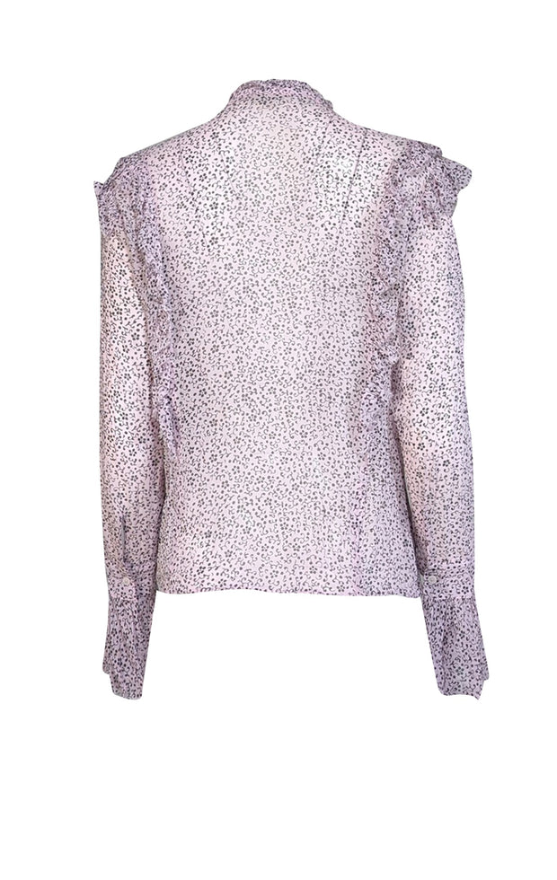 Zadig & Voltaire - Pink & Black Print Semi Sheer Ruffle Trim Top Sz M - Current Boutique