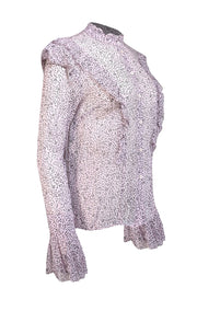 Zadig & Voltaire - Pink & Black Print Semi Sheer Ruffle Trim Top Sz M - Current Boutique