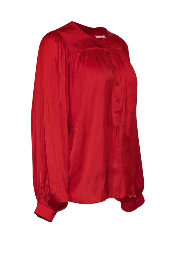 Current Boutique-Zadig & Voltaire - Bright Red Satin Puff Sleeve Blouse Sz S