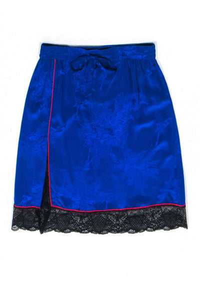 Current Boutique-Zadig & Voltaire - Blue Brocade Drawstring Skirt w/ Black Lace Trim Sz L