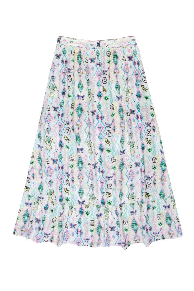 Current Boutique-Zadig & Voltaire - Ivory, Purple, & Blue Multi Color Print Skrit Sz L