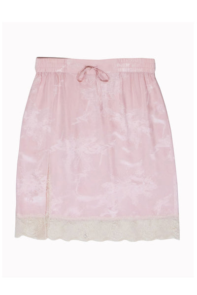 Current Boutique-Zadig & Voltaire - Blush Lace Pink Brocade Drawstring Skirt w/ Cream Lace Trim Sz L