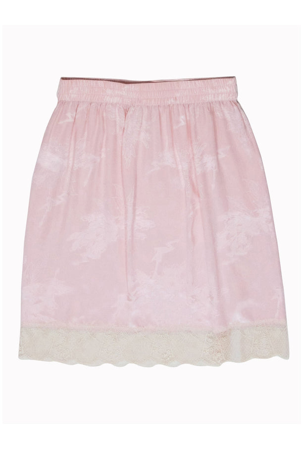 Current Boutique-Zadig & Voltaire - Blush Lace Pink Brocade Drawstring Skirt w/ Cream Lace Trim Sz L