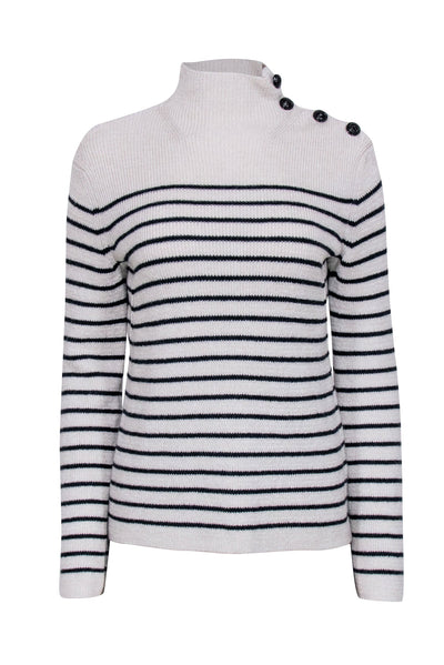 Current Boutique-Zadig & Voltaire - Ivory & Dark Navy Striped Funnel Neck Sweater Sz S