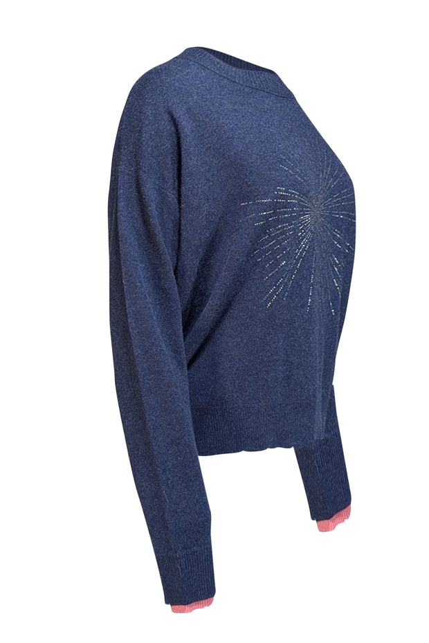 Current Boutique-Zadig & Voltaire - Navy Cashmere Rhinestone Front Sweater Sz S