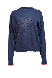 Current Boutique-Zadig & Voltaire - Navy Cashmere Rhinestone Front Sweater Sz S
