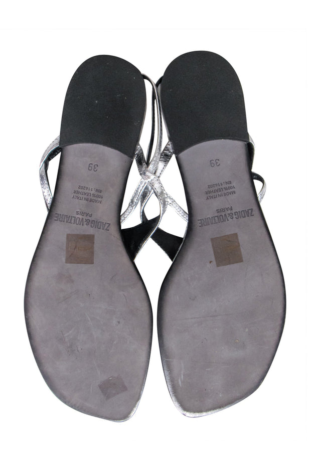 Current Boutique-Zadig & Voltaire - Metallic Silver Thong Sandals Sz 9