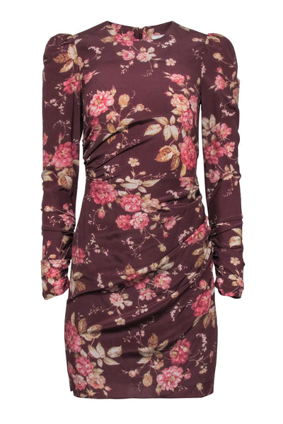 Current Boutique-Zimmermann - Rust Brown Floral Print Mini Dress w/ Ruching Sz 0