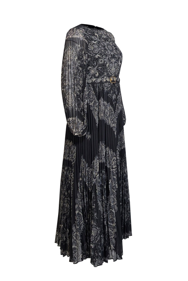 Current Boutique-Zimmermann - Black & Cream Paisley Print Pleated Long Sleeve Dress Sz 6