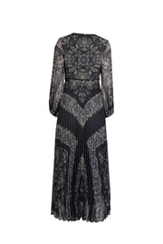 Current Boutique-Zimmermann - Black & Cream Paisley Print Pleated Long Sleeve Dress Sz 6