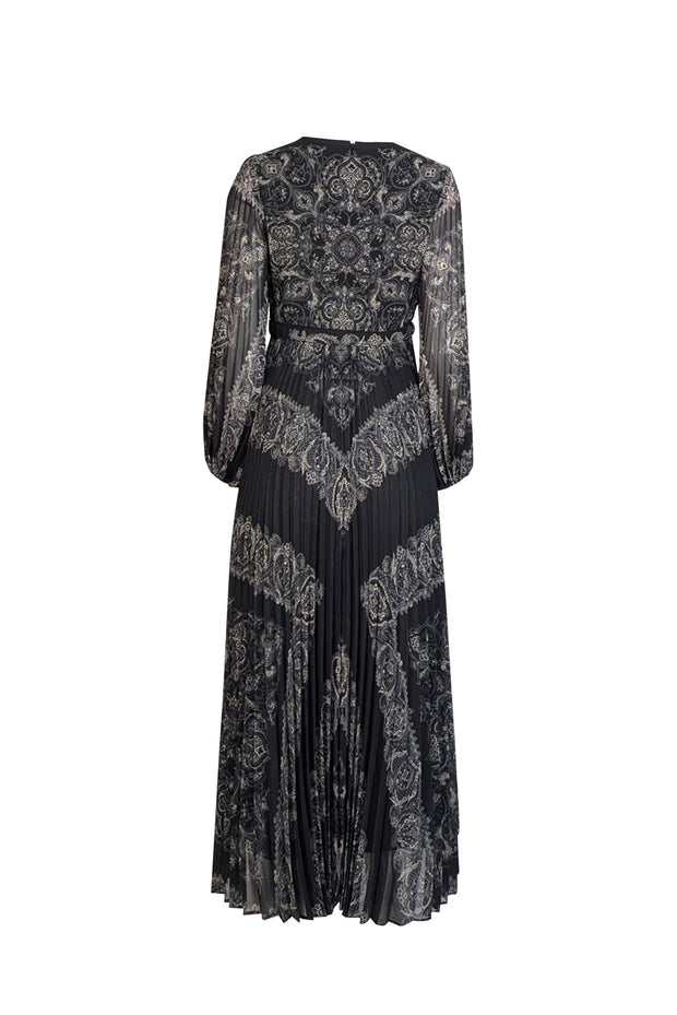 Current Boutique-Zimmermann - Black & Cream Paisley Print Pleated Long Sleeve Dress Sz 6