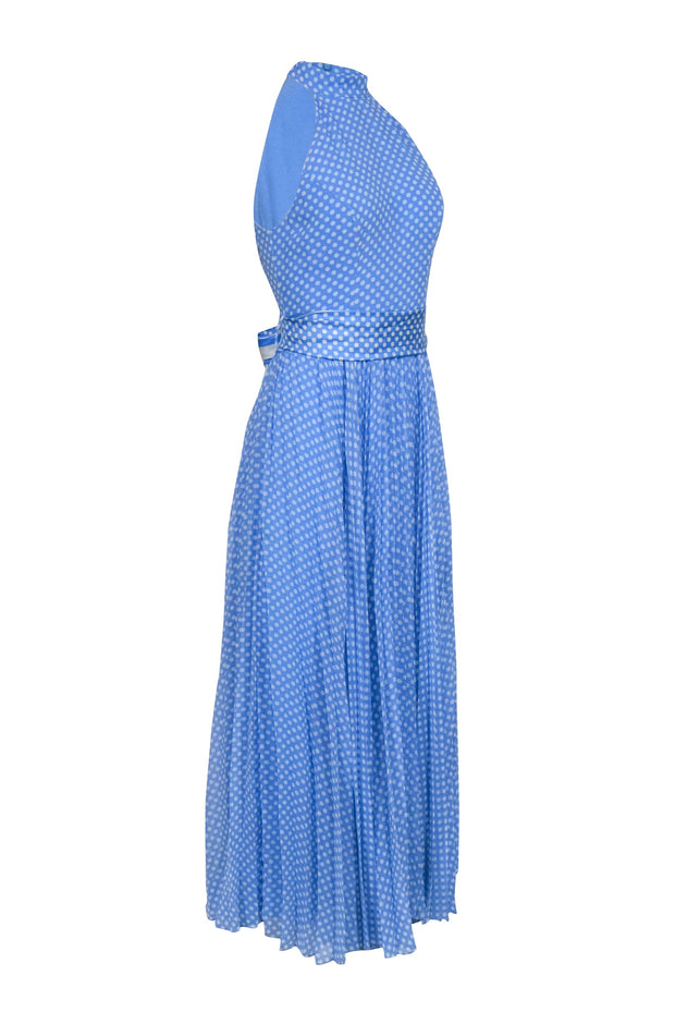 Current Boutique-Zimmermann - Blue w/ White Polka Dots High Neck Pleated Bottom Dress Sz 6