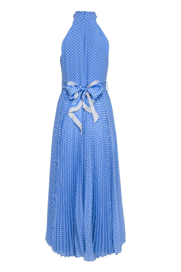 Current Boutique-Zimmermann - Blue w/ White Polka Dots High Neck Pleated Bottom Dress Sz 6
