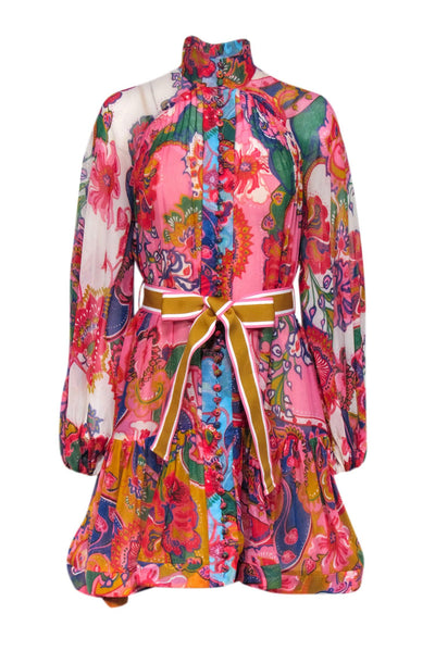 Current Boutique-Zimmermann - Pink Mixed Paisley Floral Print "Lovestruck" Mini Dress Sz 0