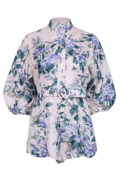 Current Boutique-Zimmerman - Cream Floral Belted Romper Sz 2P