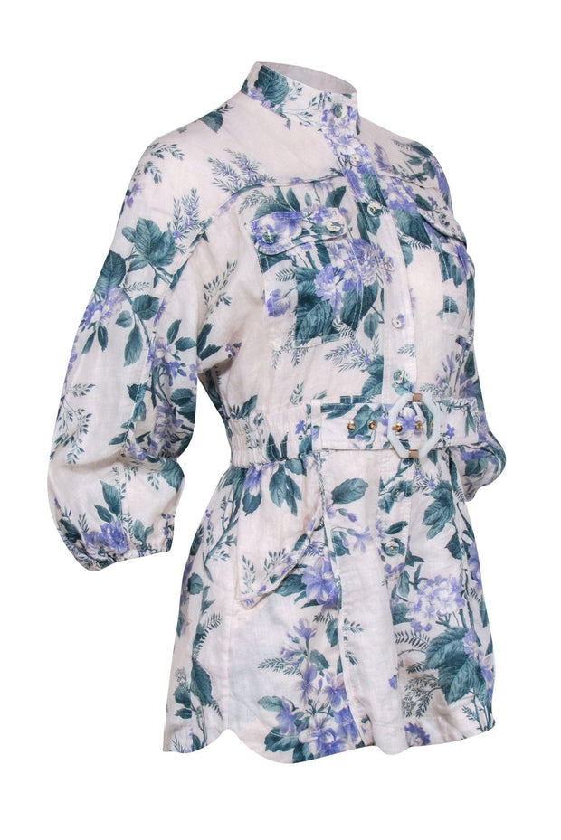 Current Boutique-Zimmerman - Cream Floral Belted Romper Sz 2P