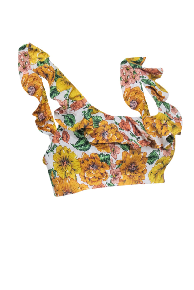 Current Boutique-Zimmerman - White w/ Yellow & Peach Floral Print Linen Crop Top Sz 8