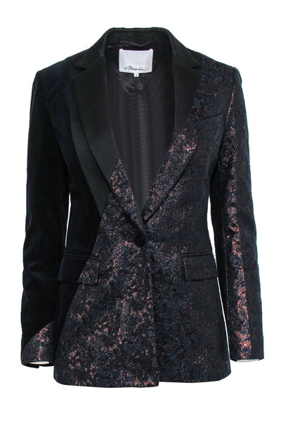 Current Boutique-3.1 Phillip Lim - Navy & Gold Jacquard & Corduroy Blazer Sz 0