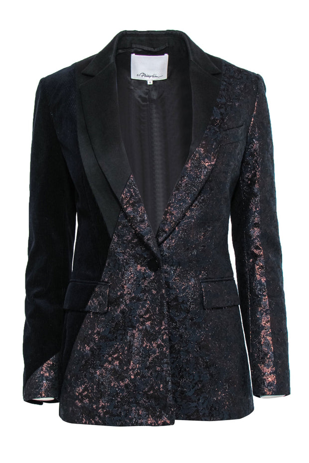 Current Boutique-3.1 Phillip Lim - Navy & Gold Jacquard & Corduroy Blazer Sz 0