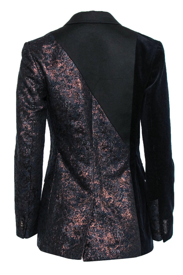 Current Boutique-3.1 Phillip Lim - Navy & Gold Jacquard & Corduroy Blazer Sz 0