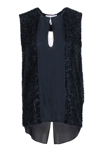 Current Boutique-3.1 Phillip Lim - Black Metallic Fuzzy Textured Silk Blend Tank Sz 0