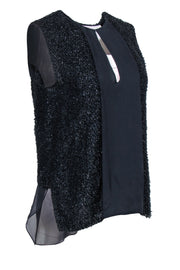 Current Boutique-3.1 Phillip Lim - Black Metallic Fuzzy Textured Silk Blend Tank Sz 0