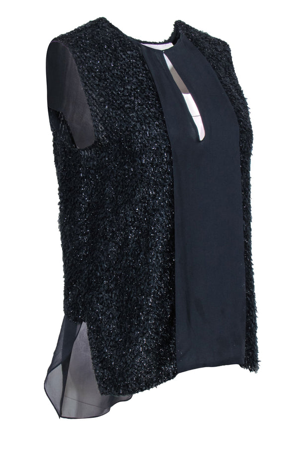 Current Boutique-3.1 Phillip Lim - Black Metallic Fuzzy Textured Silk Blend Tank Sz 0