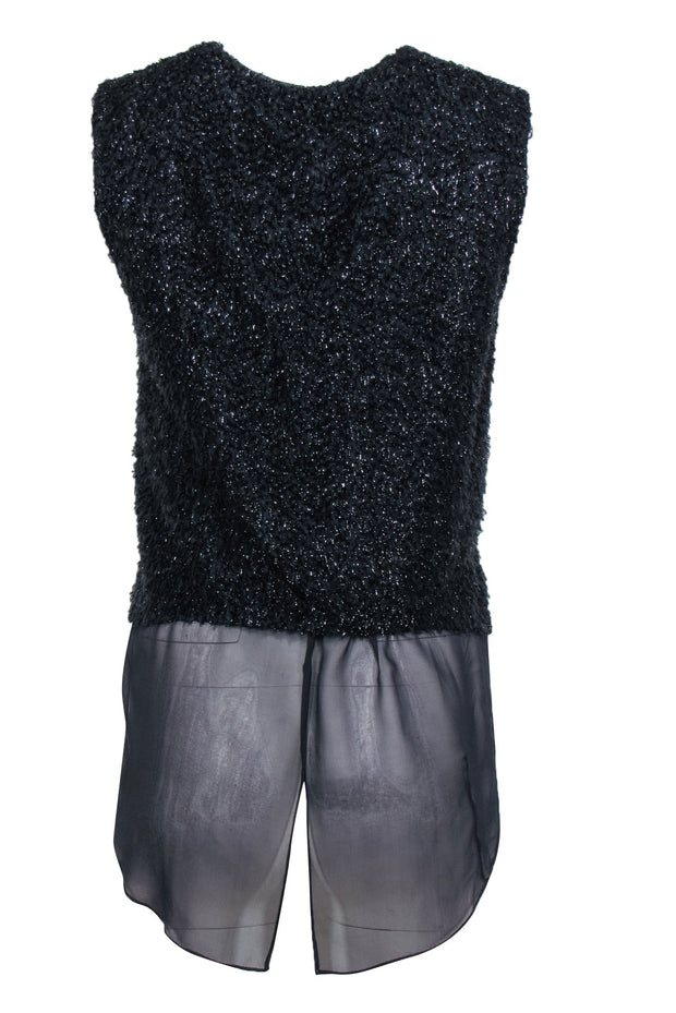Current Boutique-3.1 Phillip Lim - Black Metallic Fuzzy Textured Silk Blend Tank Sz 0