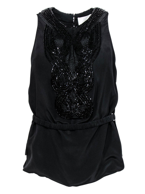 Current Boutique-3.1 Phillip Lim - Black Beaded Silk Tank w/ Belt Sz 4