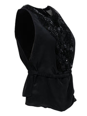 Current Boutique-3.1 Phillip Lim - Black Beaded Silk Tank w/ Belt Sz 4