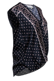 Current Boutique-3.1 Phillip Lim - Navy Silk Crossover Tank w/ Chainlink Print Sz 4