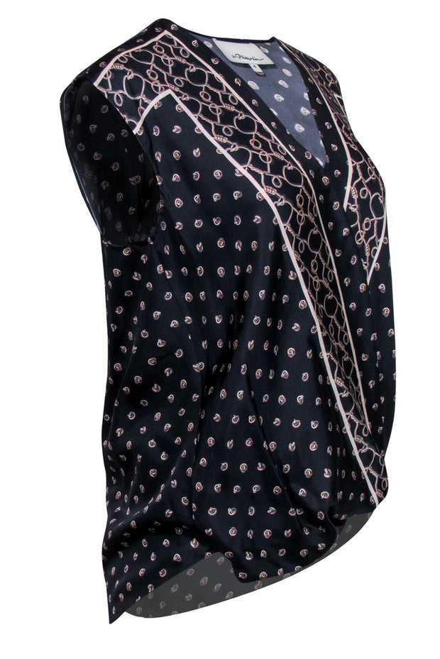 Current Boutique-3.1 Phillip Lim - Navy Silk Crossover Tank w/ Chainlink Print Sz 4
