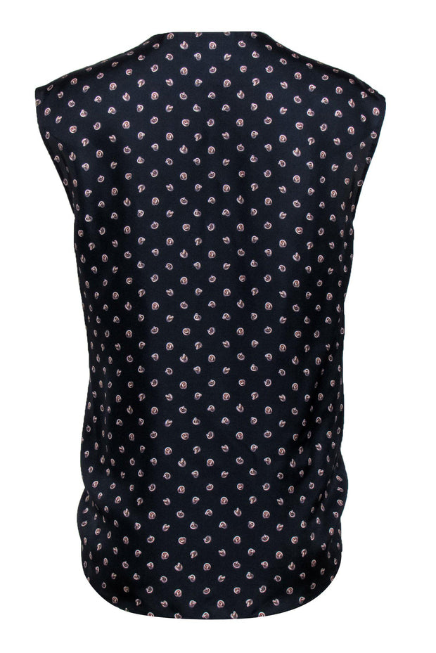 Current Boutique-3.1 Phillip Lim - Navy Silk Crossover Tank w/ Chainlink Print Sz 4
