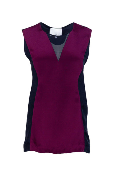 Current Boutique-3.1 Phillip Lim - Navy & Purple Silk Sleeveless Top Sz 6