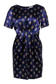 Current Boutique-3.1 Phillip Lim - Navy Silk Satin Printed Mini Pleated Dress Sz 8