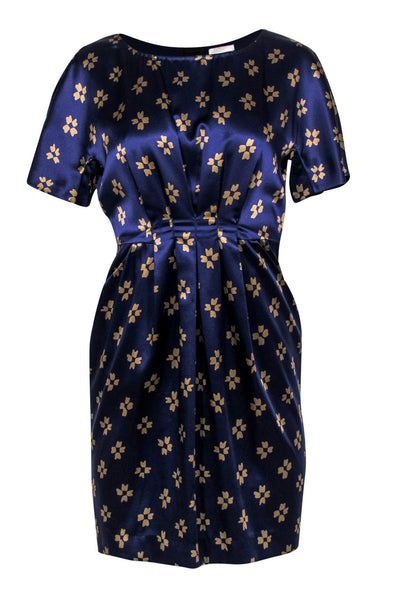Current Boutique-3.1 Phillip Lim - Navy Silk Satin Printed Mini Pleated Dress Sz 8